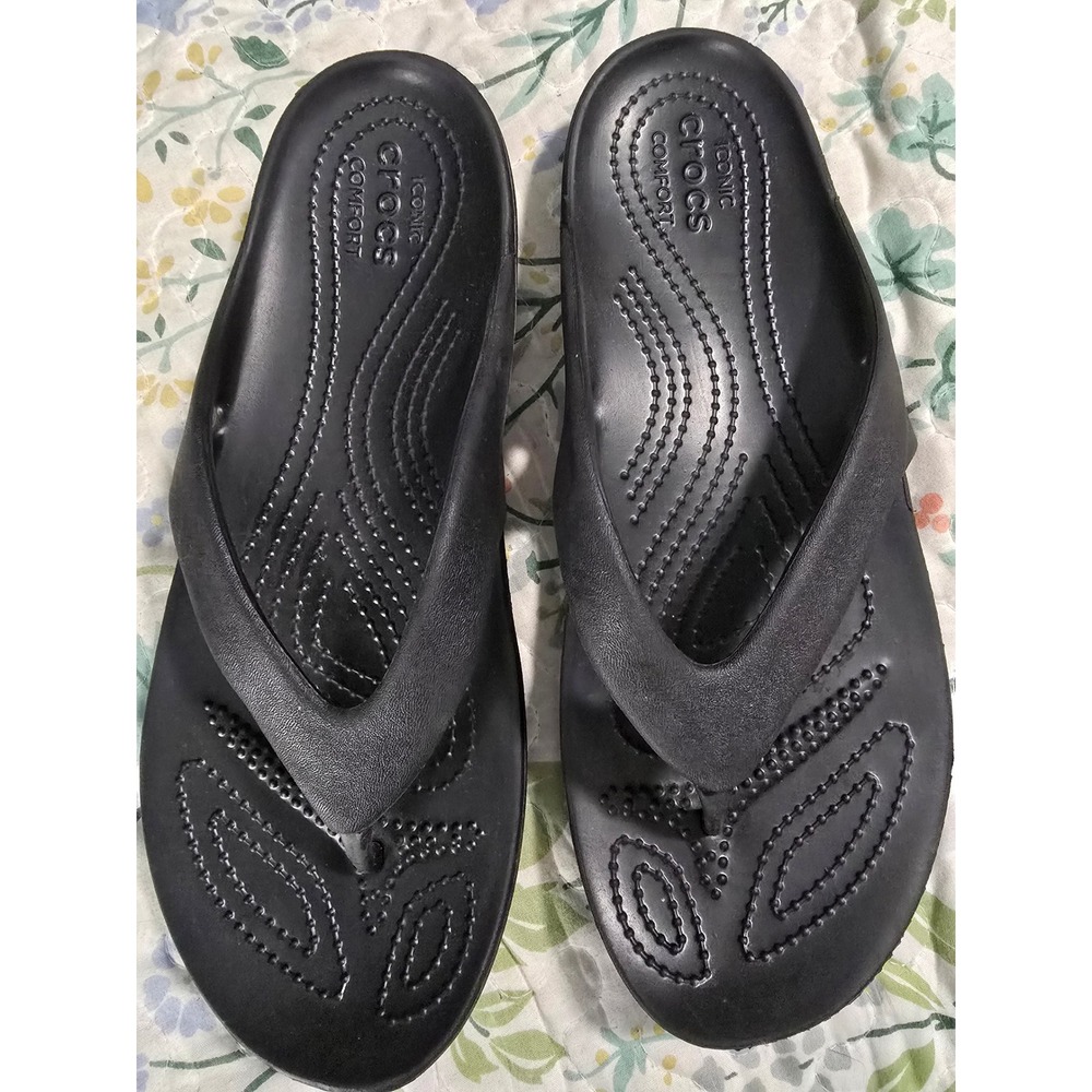 Crocs Kadee II Flip Flops Black Women Size 9 Iconic Comfort Sandals Thong